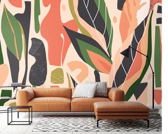 Abstract Leaf Shapes Orange Wall Mural