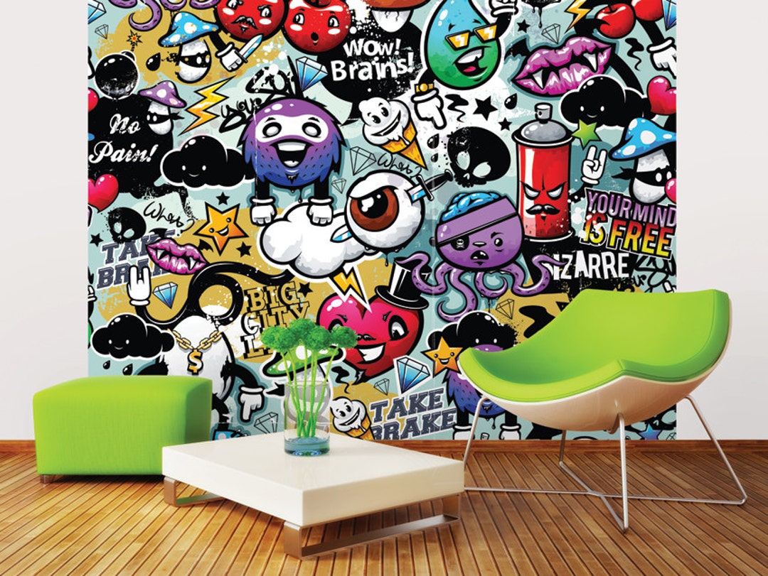Funky Graffiti Doodle Monsters Photo Wallpaper Wall Mural for - Etsy New Zealand Funky Graffiti Doodle Monsters Photo Wallpaper Wall Mural for - Etsy New Zealand