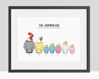 Chicken Family Print, Personalised Grandma Keepsake Gift