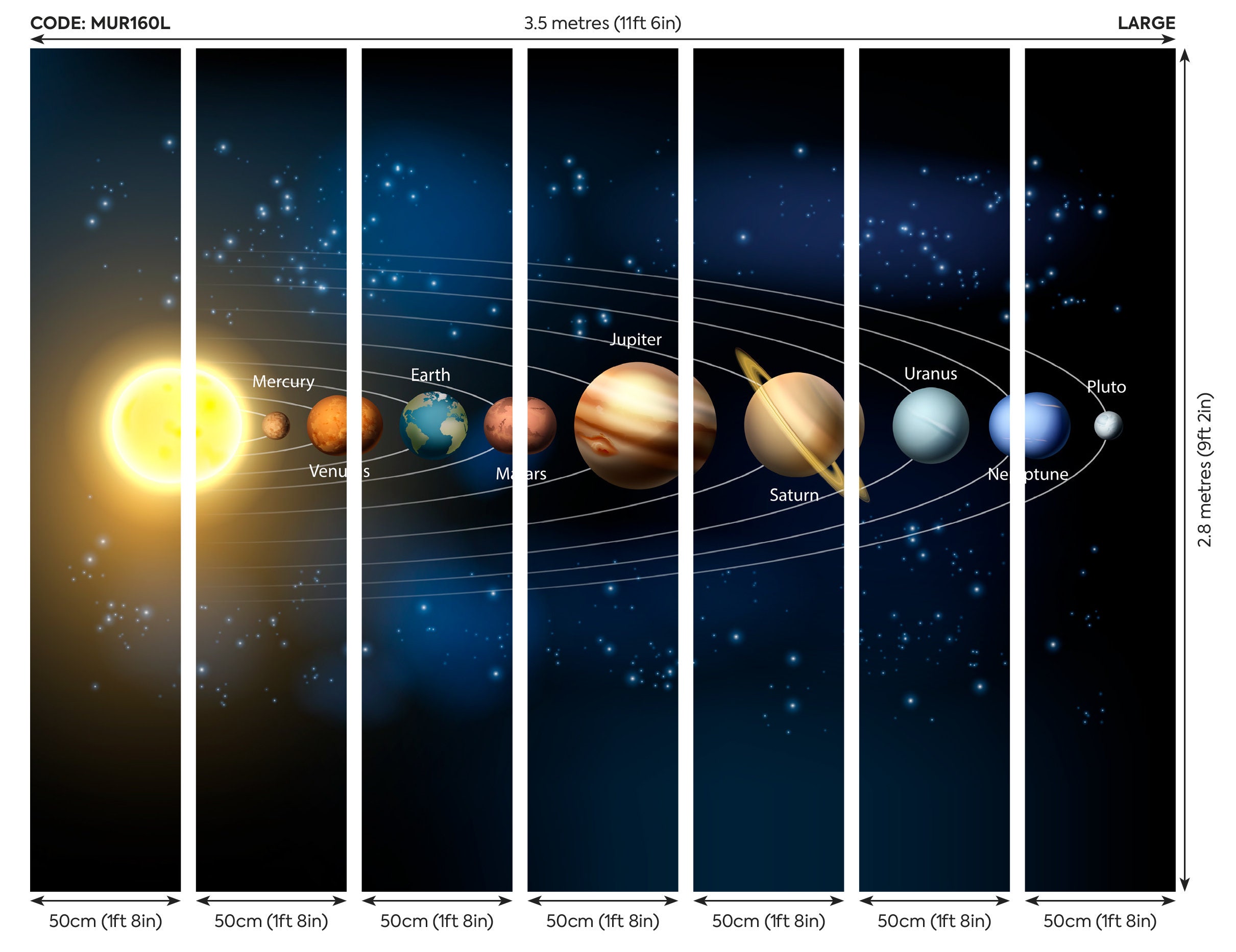 Murale de planètes du système solaire 1,2 x 1,6 mètres! - Funique