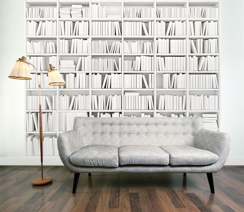 Library Bookcase Photo Wallpaper Mural Office Bookcase Decor Etsy