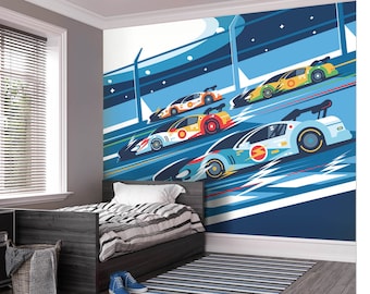 Sports Racing Cars Blue Wall Mural