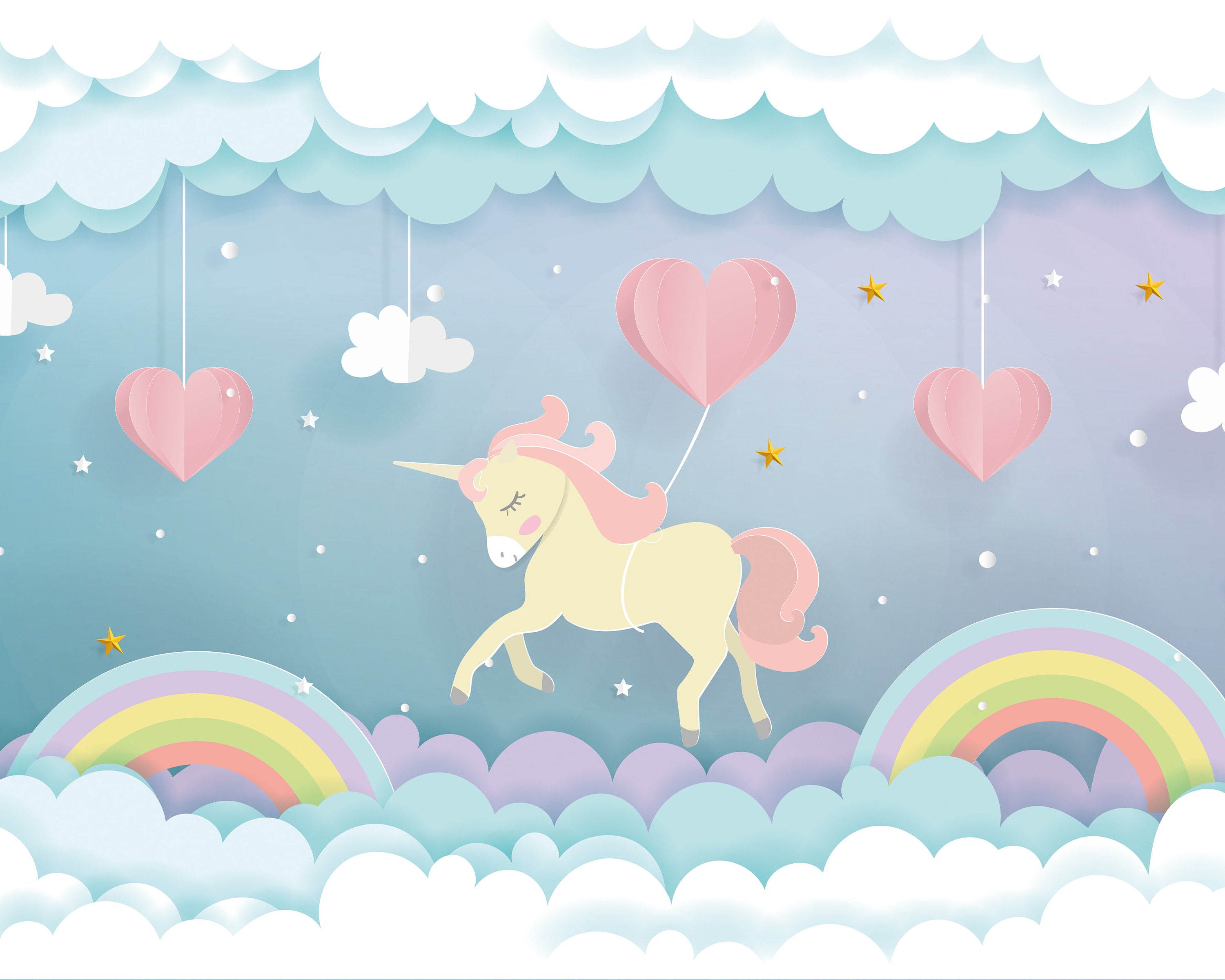 Pink Unicorn Rainbow Nursery Wallpaper Mural I Believe In Etsy