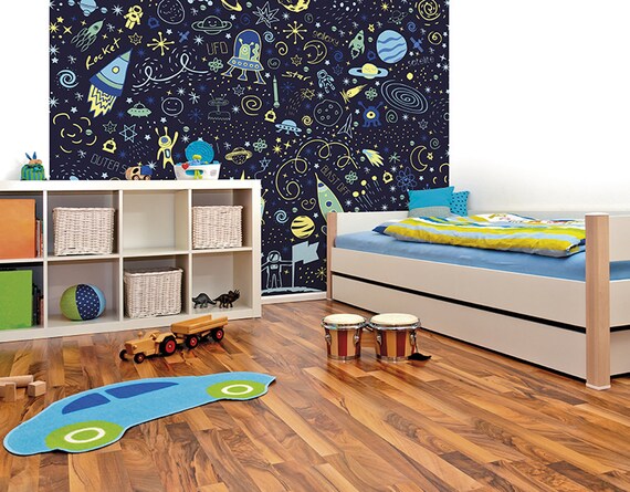 Outer Space Galaxy Wallpaper Mural Solar System Planets Etsy