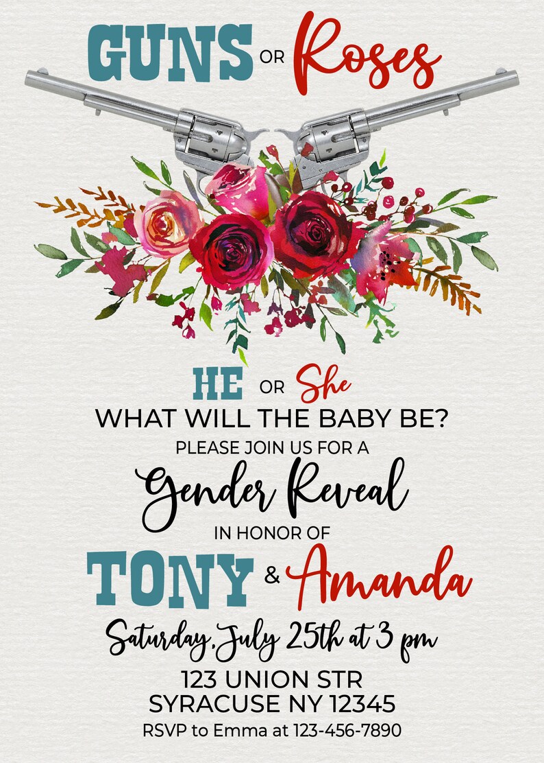 Guns or Roses Gender Reveal Baby Shower Invitation Girl or Etsy