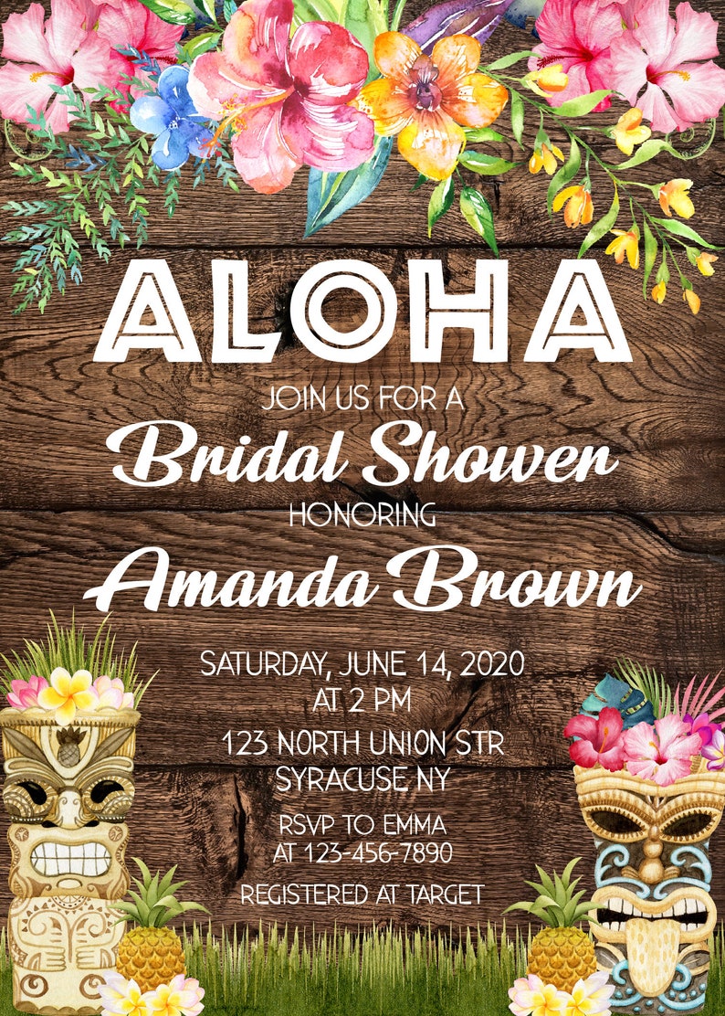 Tiki Bridal Shower invitation Hawaiian Wedding Shower Etsy