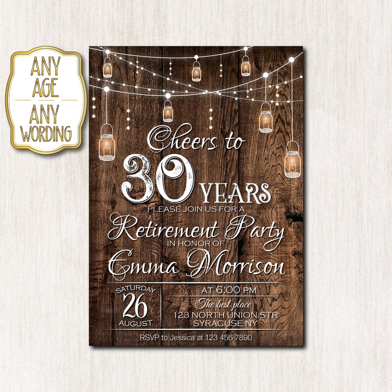 Cheers to 30 Years Retirement party invitation Rustic Etsy