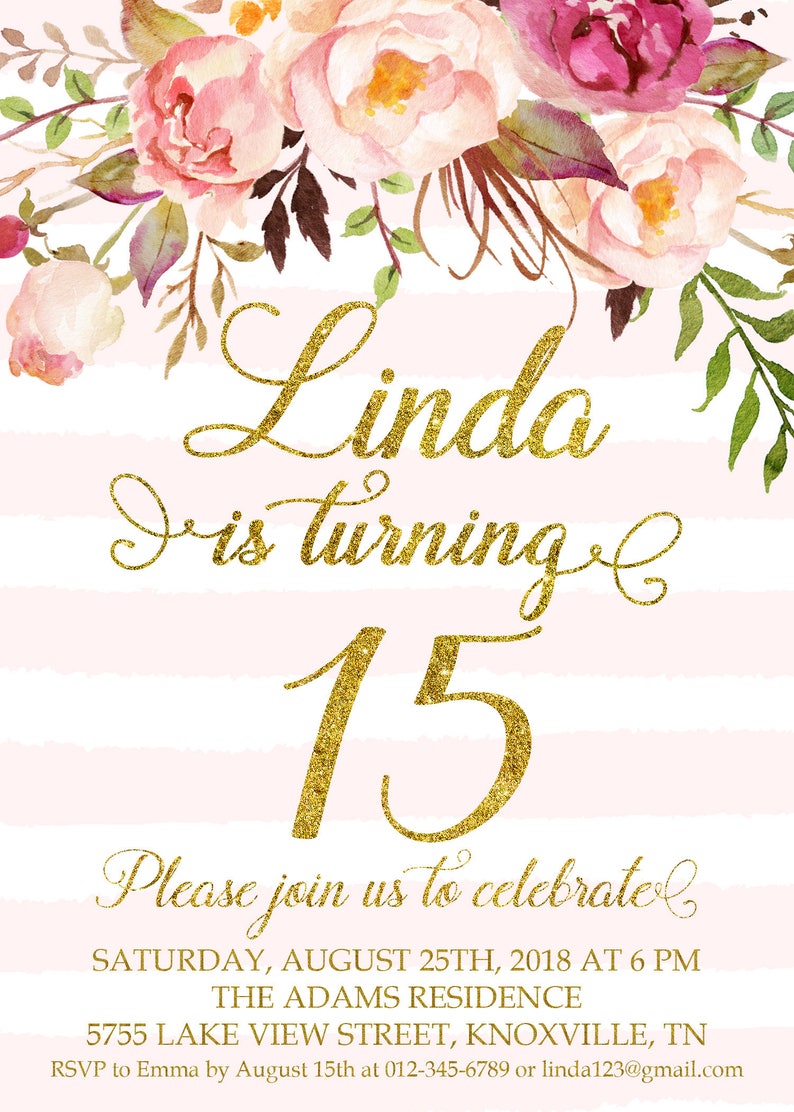 15th-birthday-invitation-fifteenth-birthday-party-floral-etsy