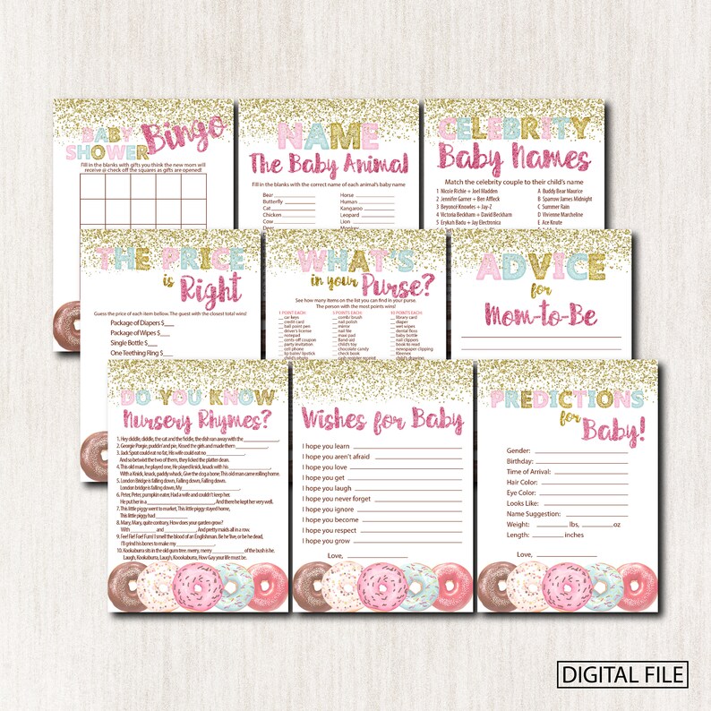 Donut Baby Shower Games INSTANT DOWNLOAD- 1677 Donut Printable Shower Games Donut Baby Shower Games 9 Donut Baby Shower Games Package