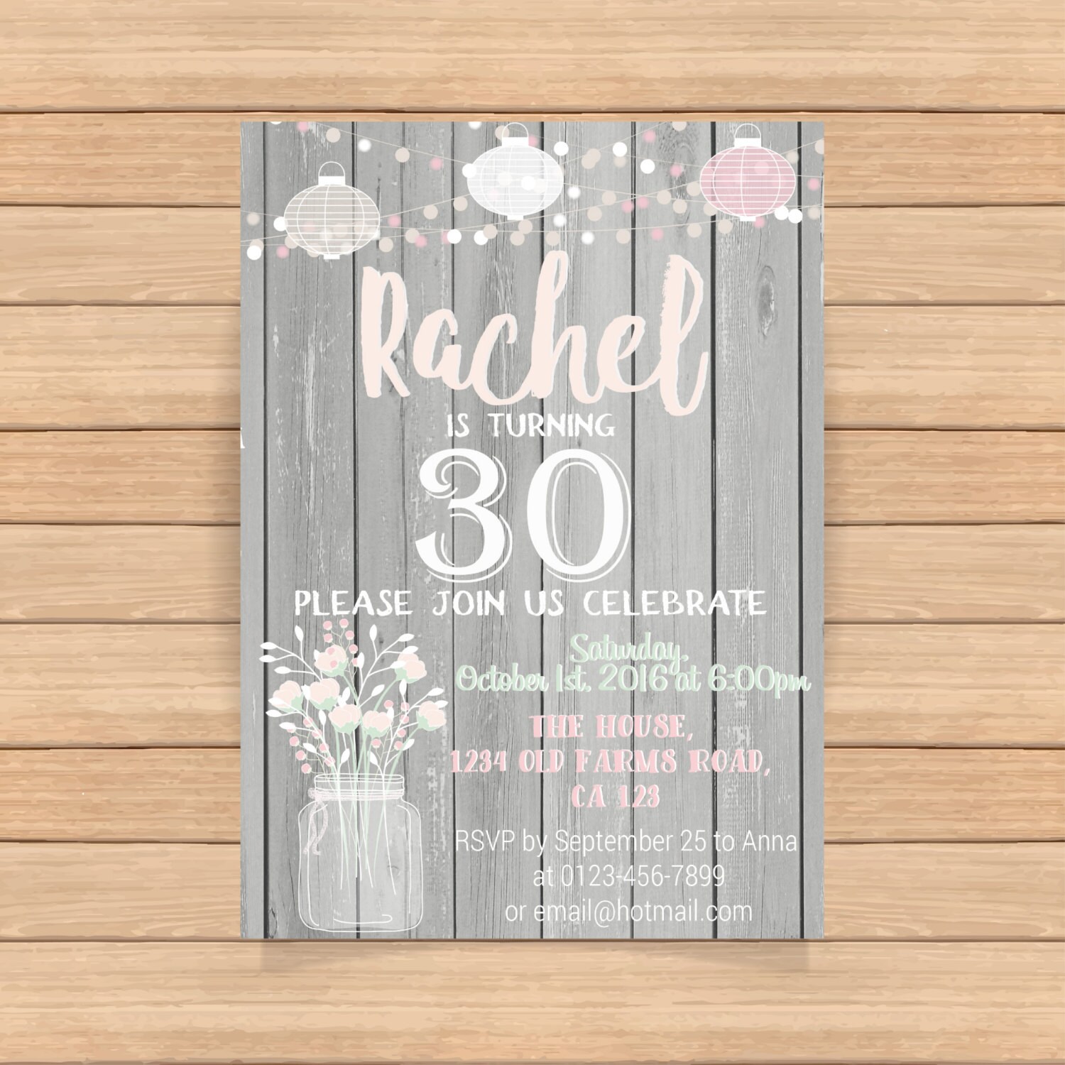 30th Birthday 40th 50th 60th 70th Mason Jar Invitation Etsy