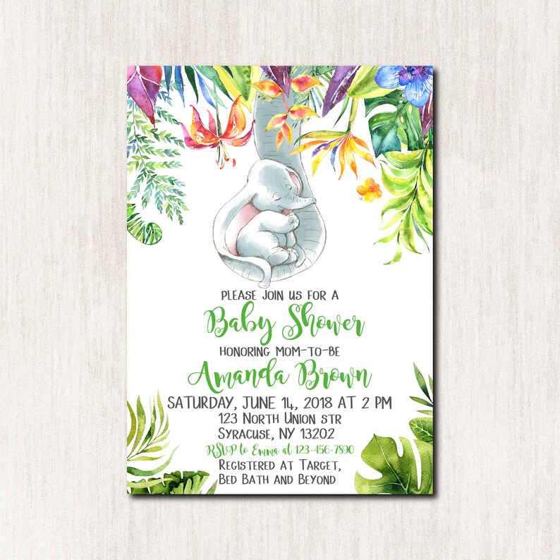 Tropical Elephant Baby Shower Invitation Elephant Baby Shower Etsy Tropical Elephant Baby Shower Invitation Elephant Baby Shower Etsy