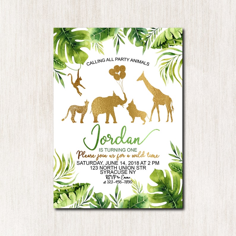 Jungle Birthday Invitation Gold Safari Birthday Invitation Etsy