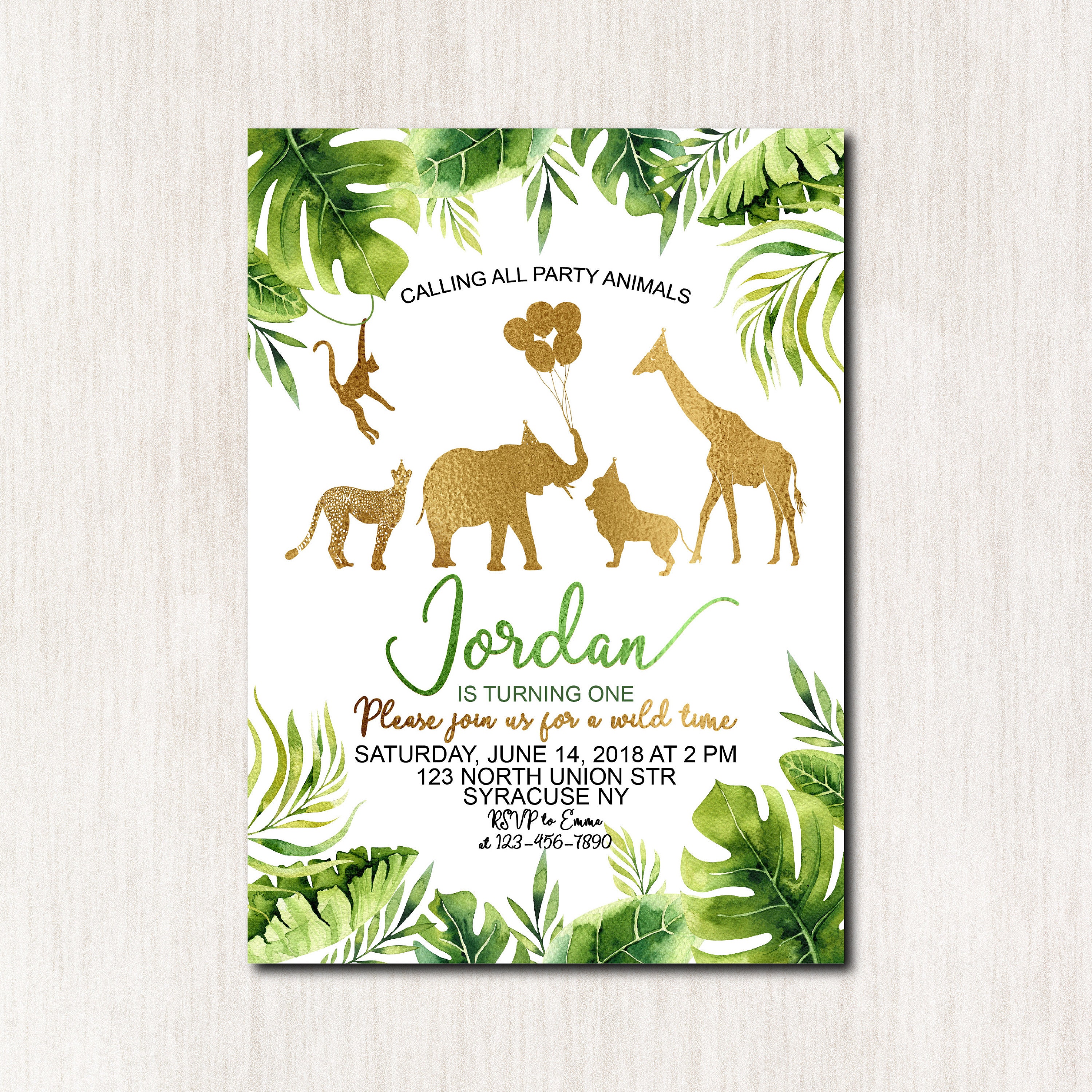 safari invitation birthday card