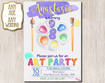 Art Party birthday invitation, Paint party invitation, Craft party invitation, 8th birthday invitation, Painting art party, ANY AGE - 1631