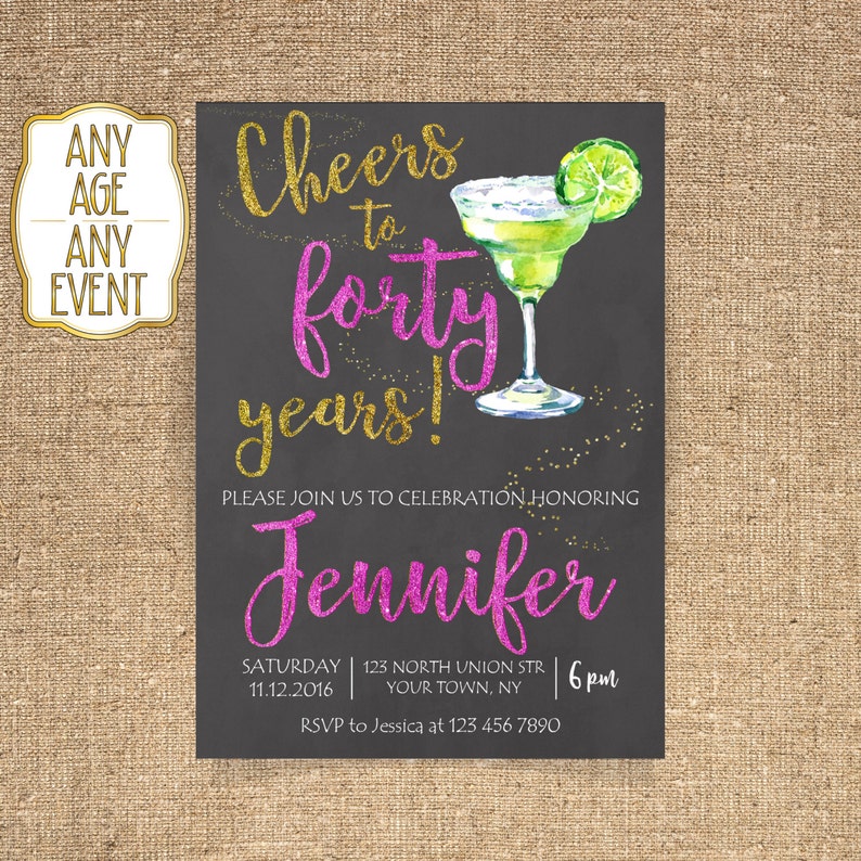 40th Birthday Invitation Cocktail Party Invitation Birthday Etsy