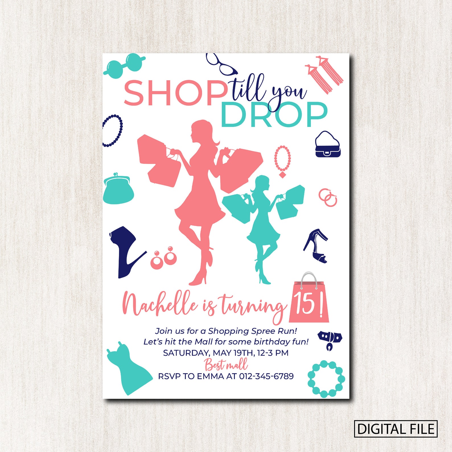 Shop Till You Drop Birthday Invitation Shopping Birthday Etsy