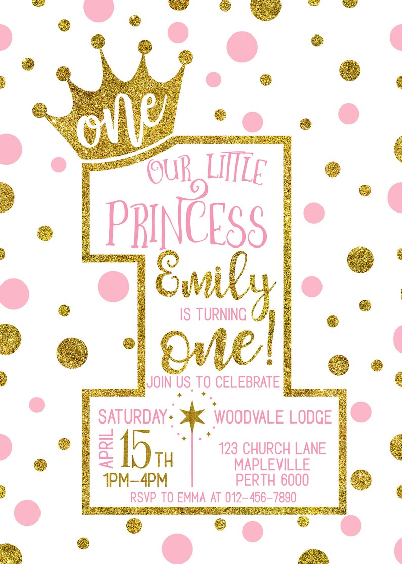 1. GeburtstagsEinladung Prinzessin 1. Geburtstagseinladung Etsy
