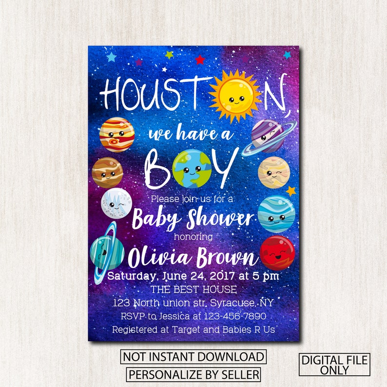 Galaxy Theme Baby Shower Invitations Houston We Have a Boy Etsy