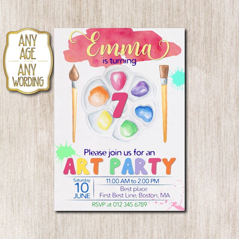 Art Party birthday invitation Paint party invitation Craft Etsy