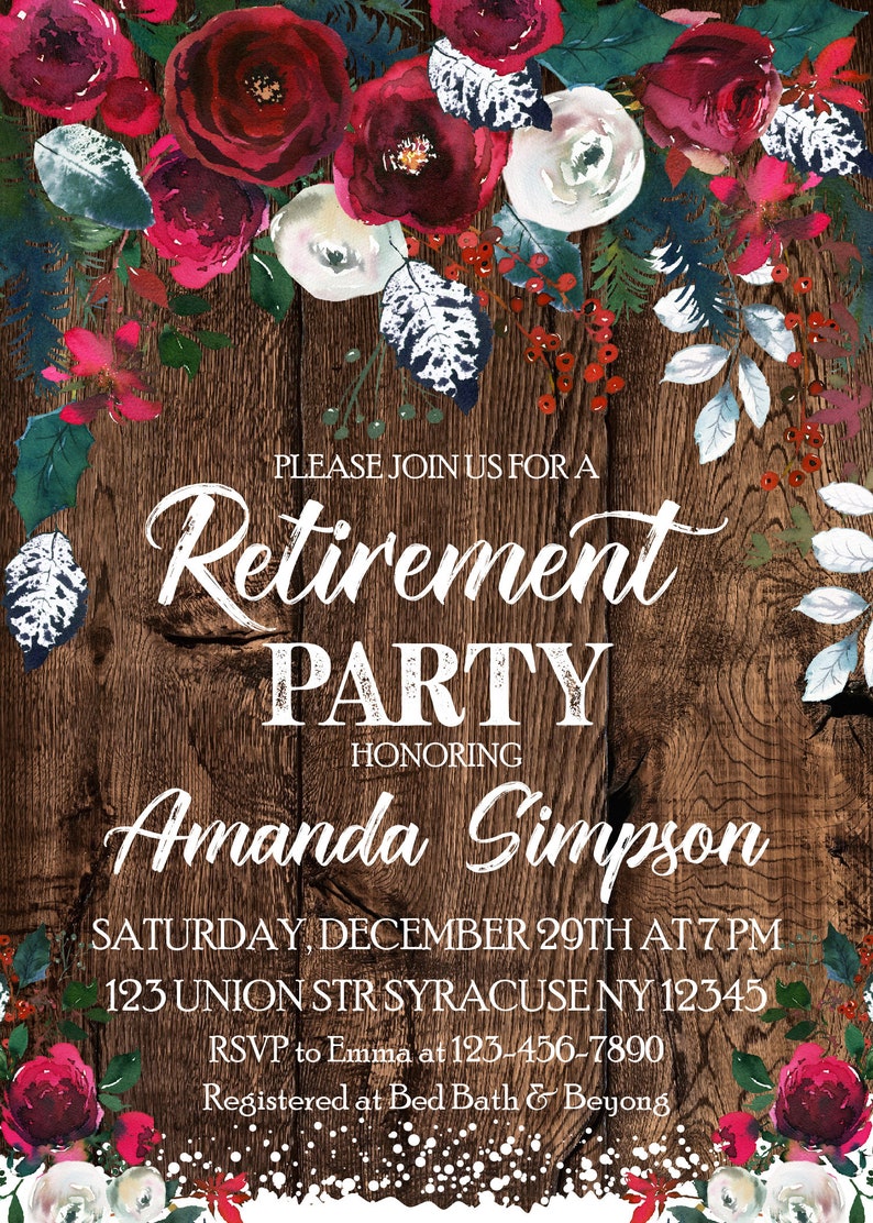 Christmas Retirement party invitation Winter Rustic Etsy