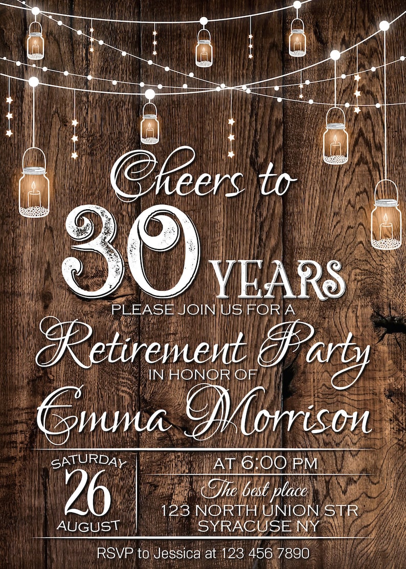 Cheers to 30 Years Retirement party invitation Rustic Etsy