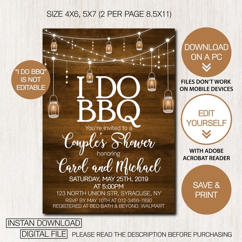 Editable PDF Bbq Couples Shower invitation Wedding Shower Etsy