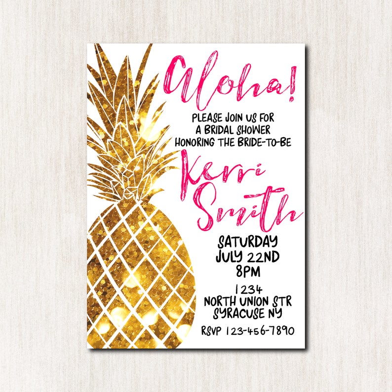 Pineapple Bridal Shower Invitation Tropical Aloha Image 0