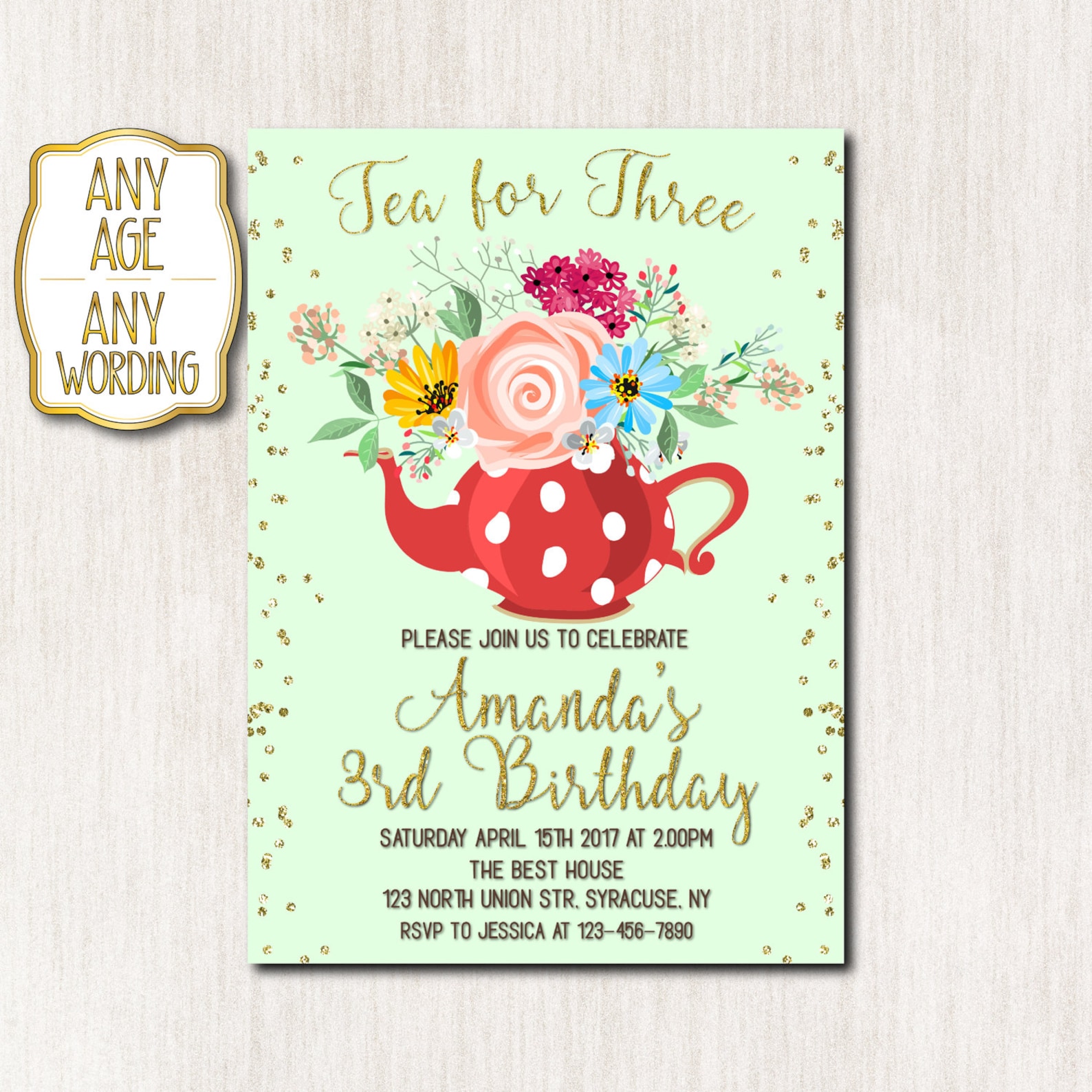 Tea for two birthday invitations Tea party invitations 2nd Etsy