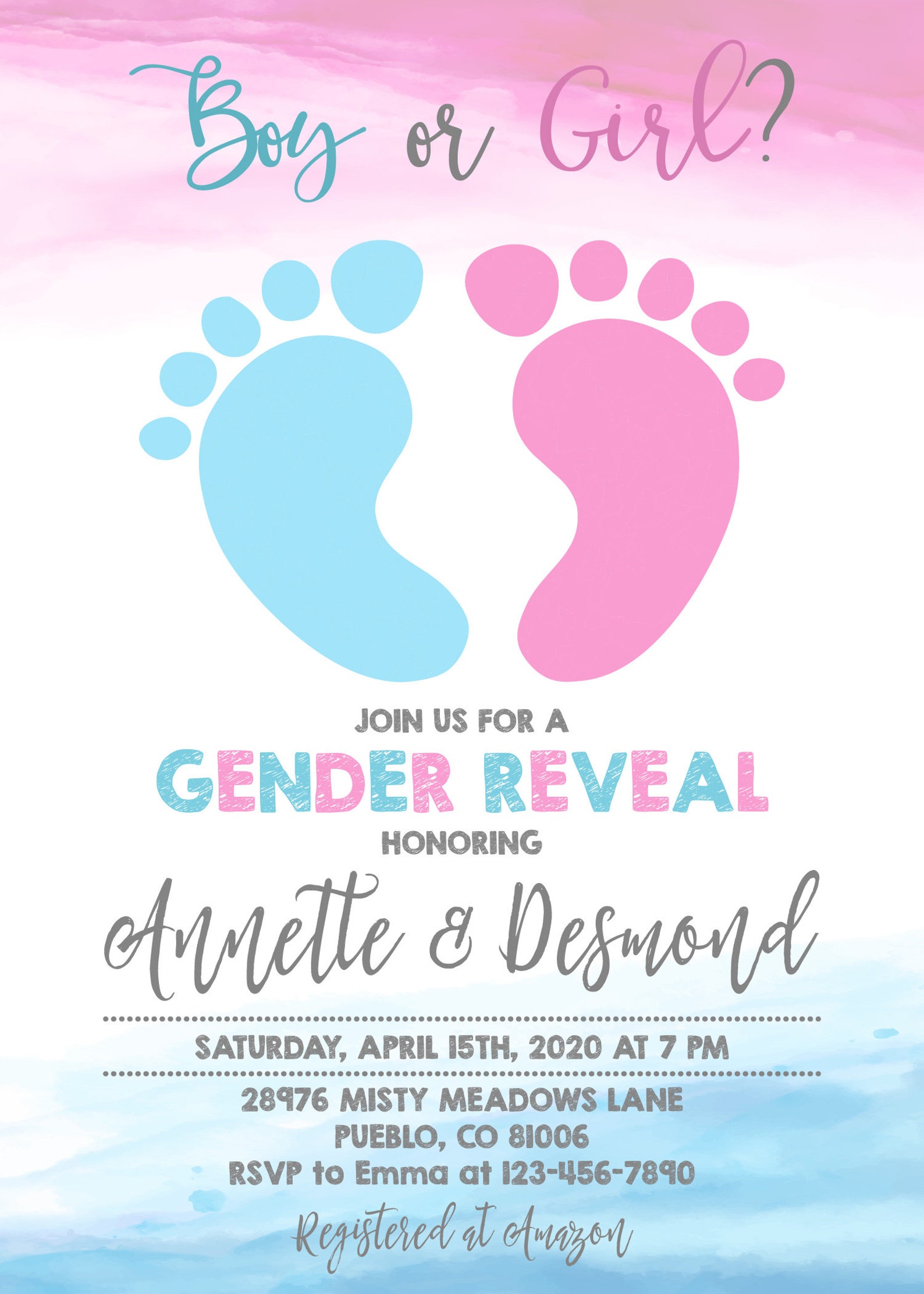 Gender Reveal Invitation Baby Footprint Invitation Blue or Etsy