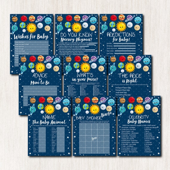 Solar System Baby Shower Games Nine Games Baby Shower Games Package Space Theme Games Space Baby Shower Games Instant Download 1671