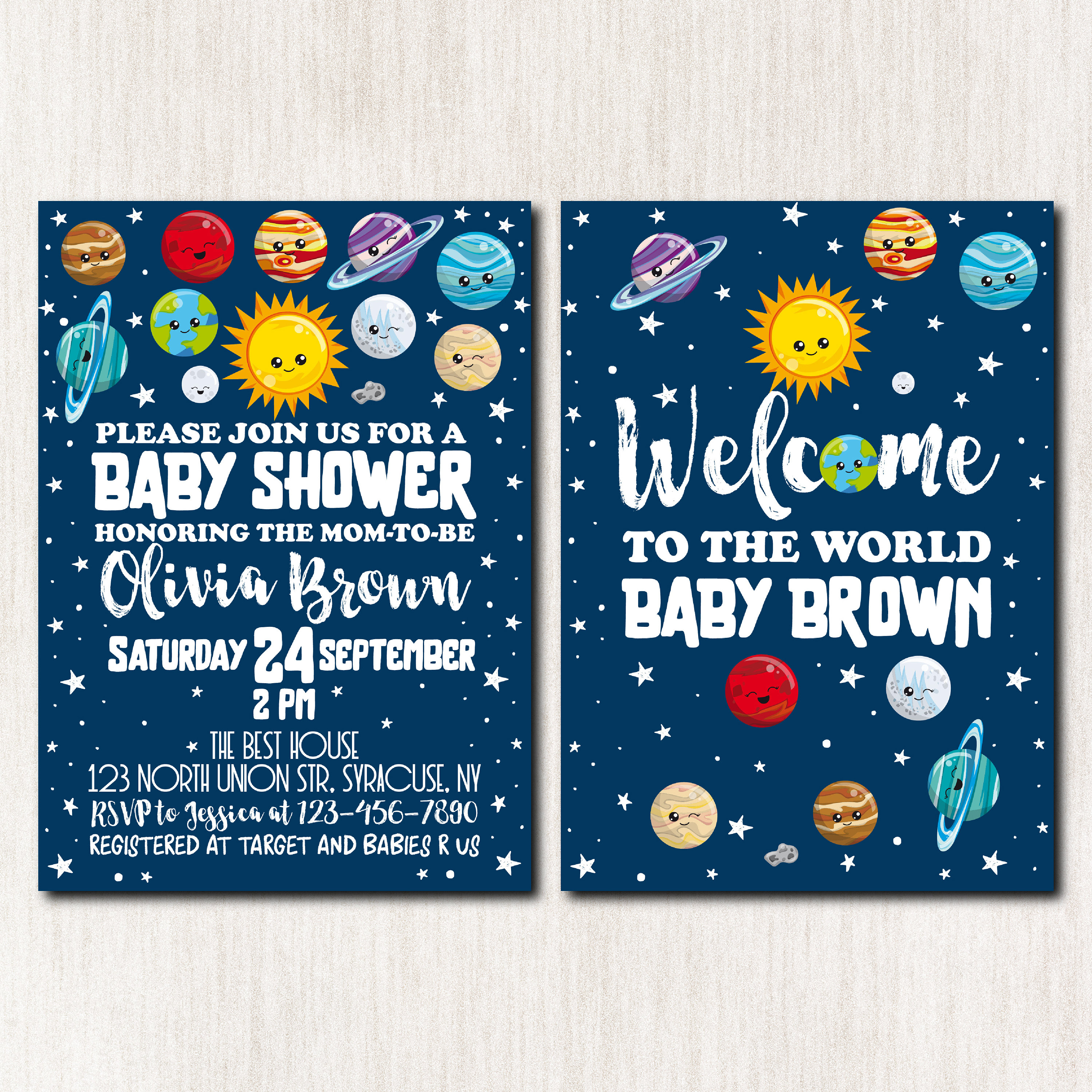 Space Baby Shower Invitation Outer Space Invitation Moon Etsy