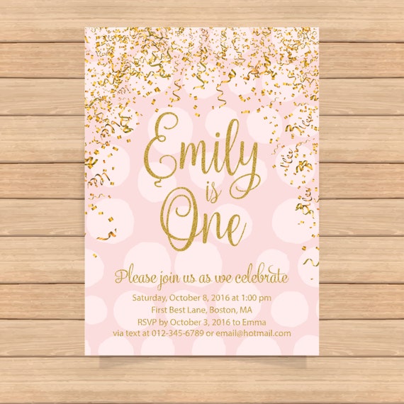 1st birthday invitation pink and gold birthday invitation etsy