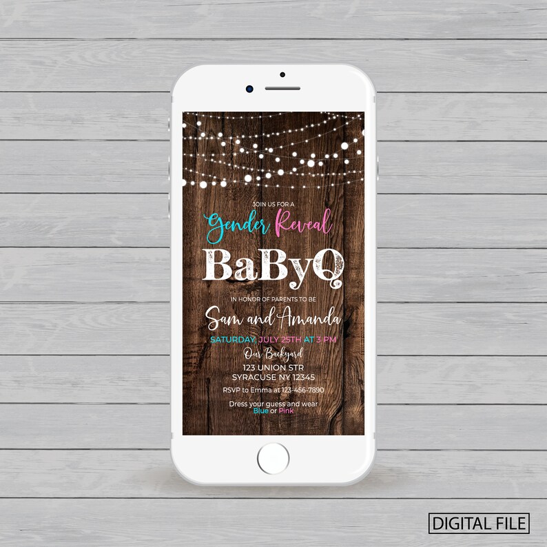 Electronic Gender Reveal Invitation BBQ Invitation Babyq Etsy