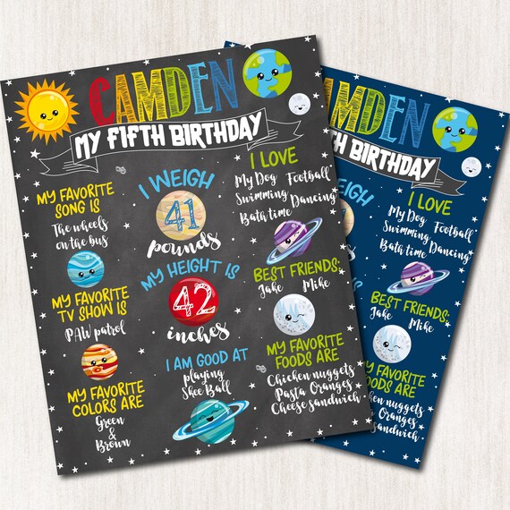 Chalkboard Birthday Poster For Boy 5th Birthday Poster Solar System Birthday Poster Cosmic Birthday Poster Boy Poster Digital File 1671