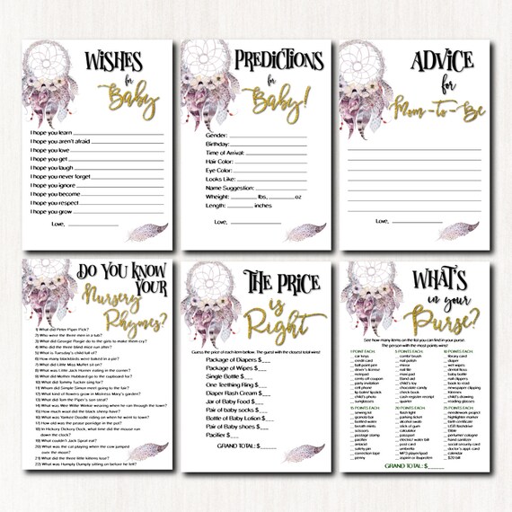 Dreamcatcher Baby Shower Games Boho Baby Shower Games Etsy