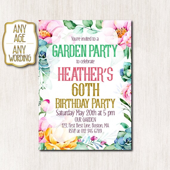 60th garden party invitation 50th birthday party invitations etsy