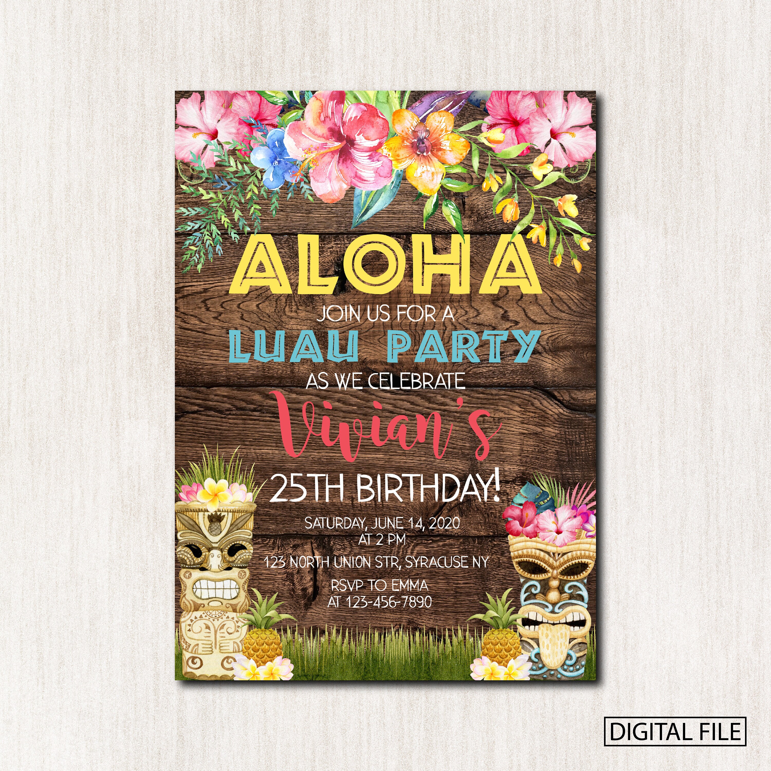Adult Luau Birthday invitation Hawaiian Birthday Invitation Etsy