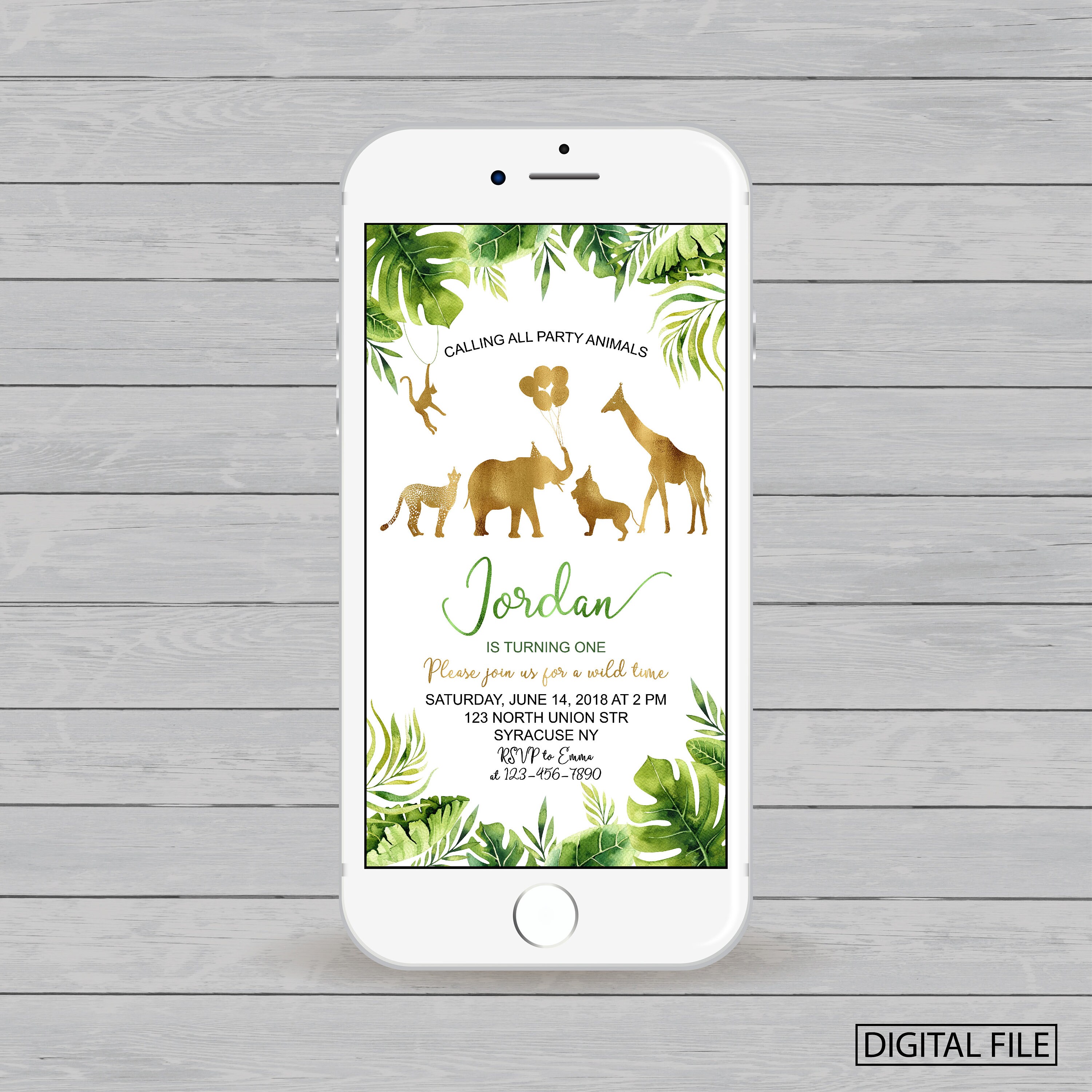 Electronic Jungle Birthday Invitation Gold Safari Birthday Etsy
