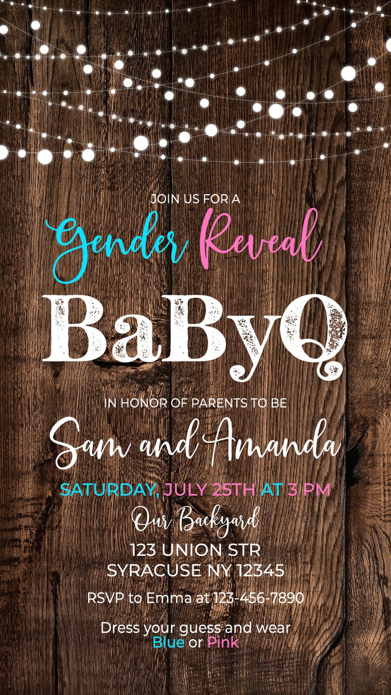 Electronic Gender Reveal Invitation BBQ Invitation Babyq Etsy