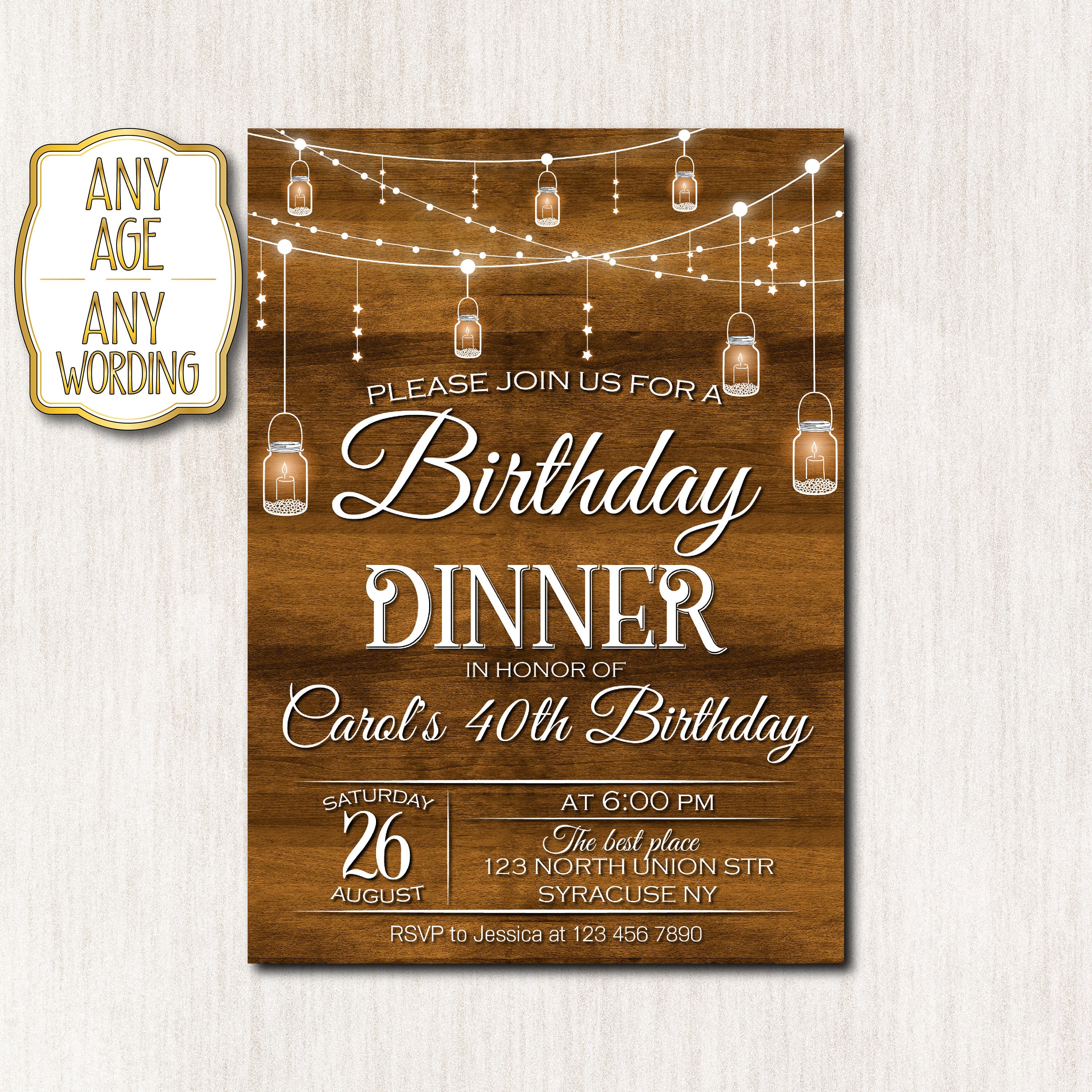 Birthday dinner invitation Birthday dinner party Rustic | Etsy