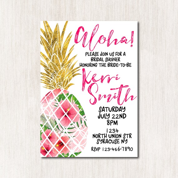 Pineapple Bridal Shower Invitation Tropical Aloha