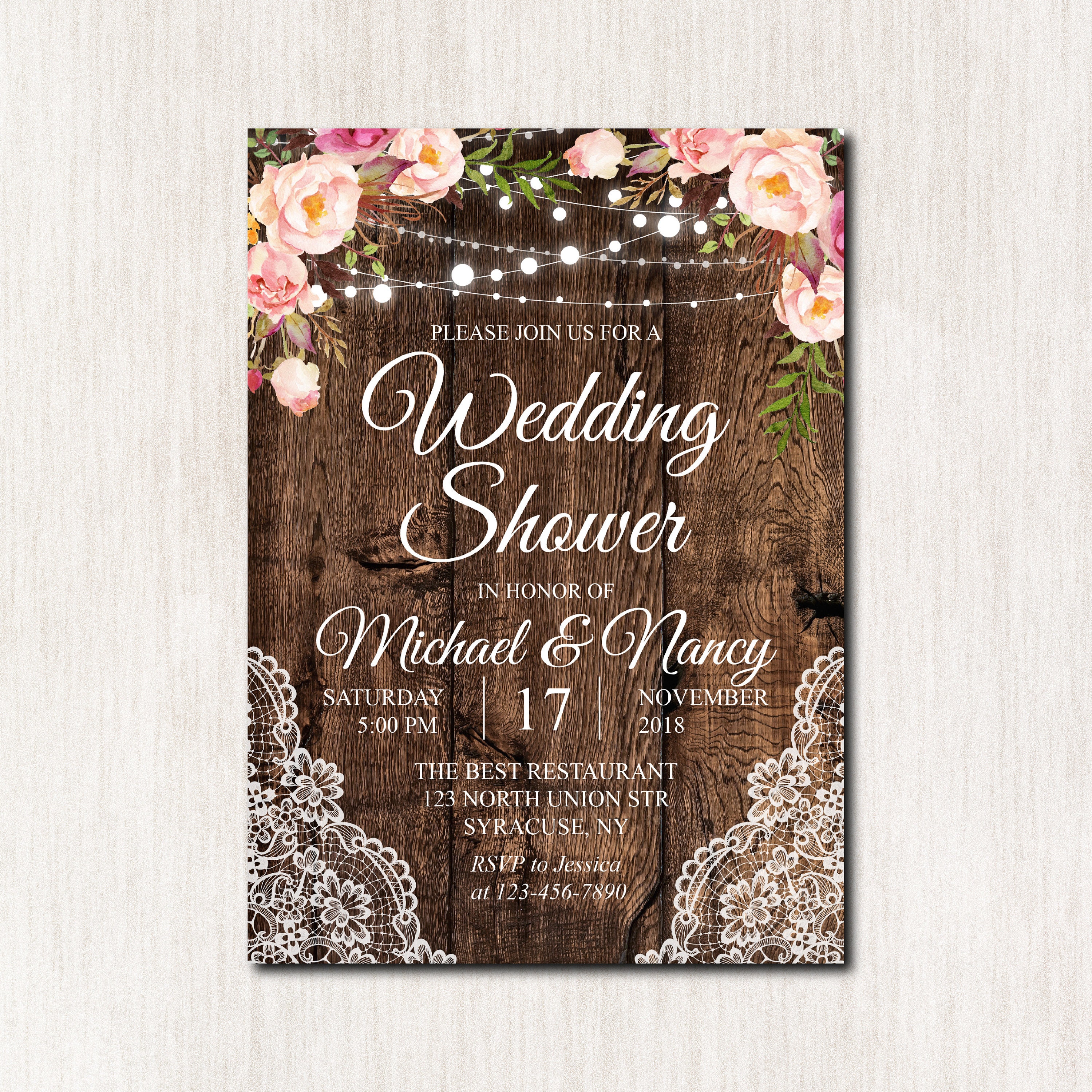 Rustic Wedding Shower Invitation Bridal Shower Couples Etsy