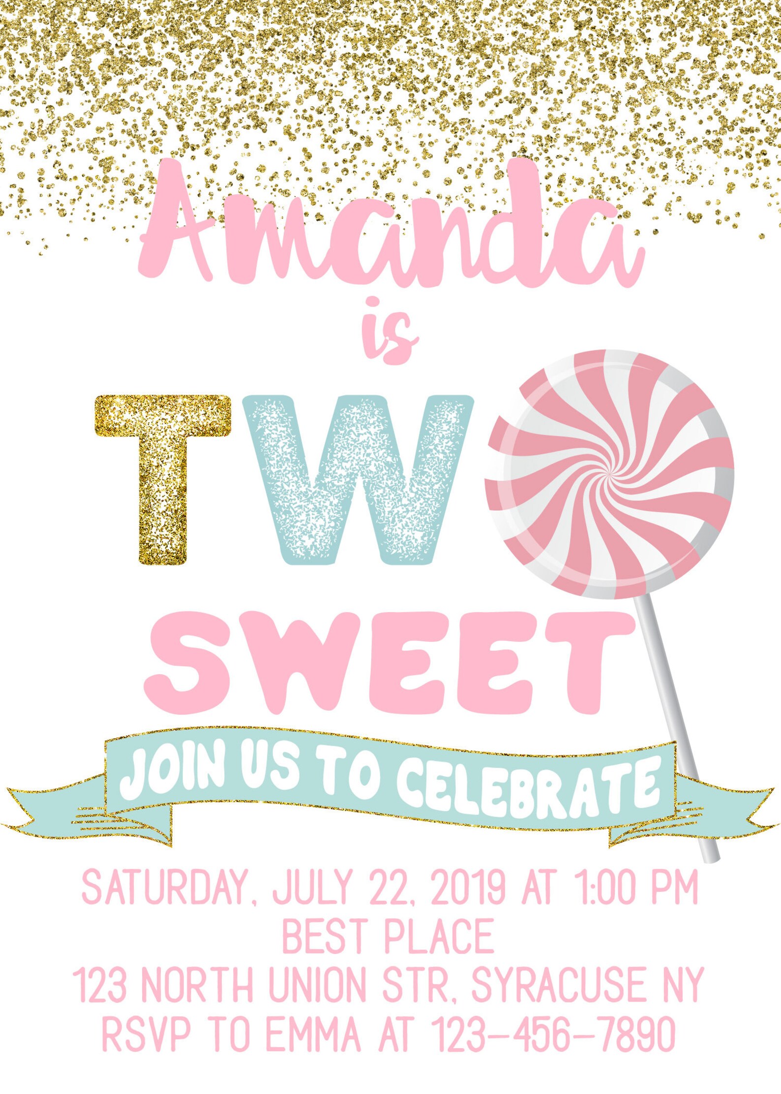 Two Sweet Lollipop Birthday Invitation Two Sweet invitation | Etsy