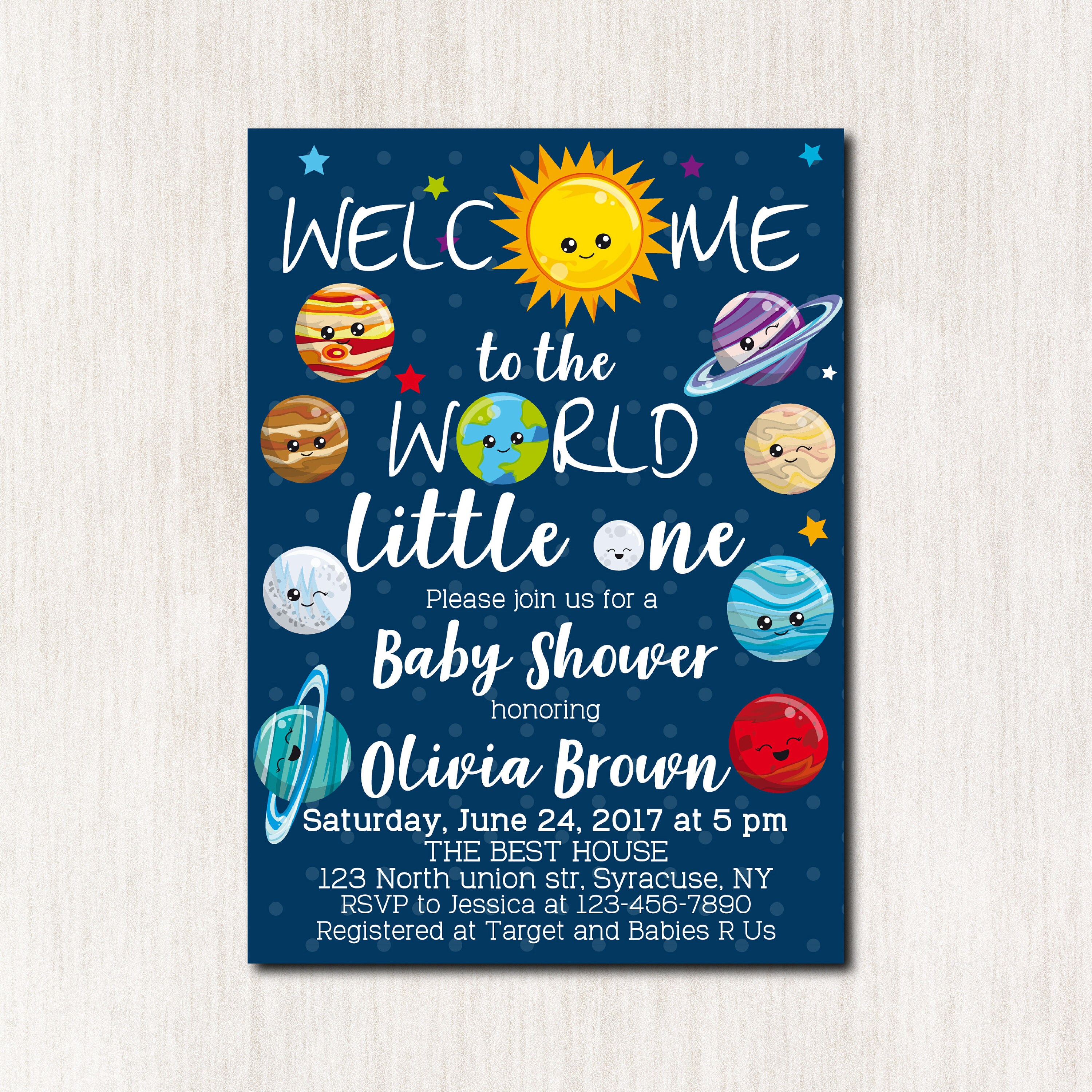 Space theme baby shower invitations Solar system Baby Etsy