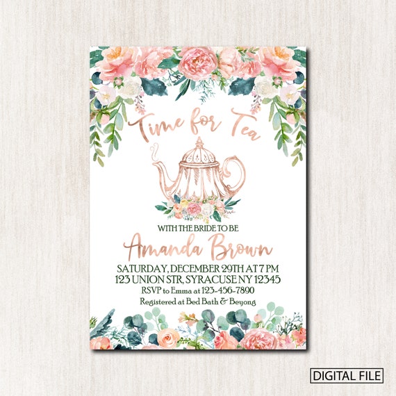 Bridal Shower Invitation Time For Tea With The Bride To Be Etsy