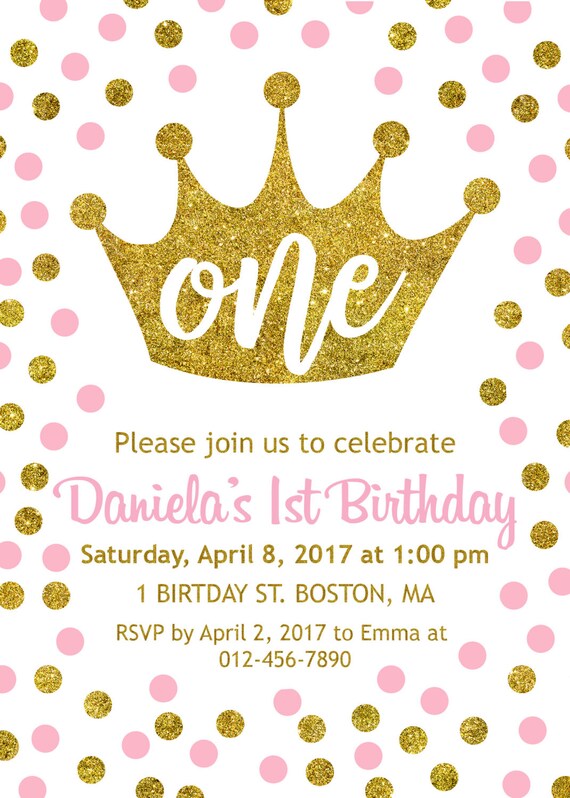 1st Birthday Invitation Princess 1st Birthday Invitation Crown Invitation Girl First Birthday Any Age Digital File Only 1515n