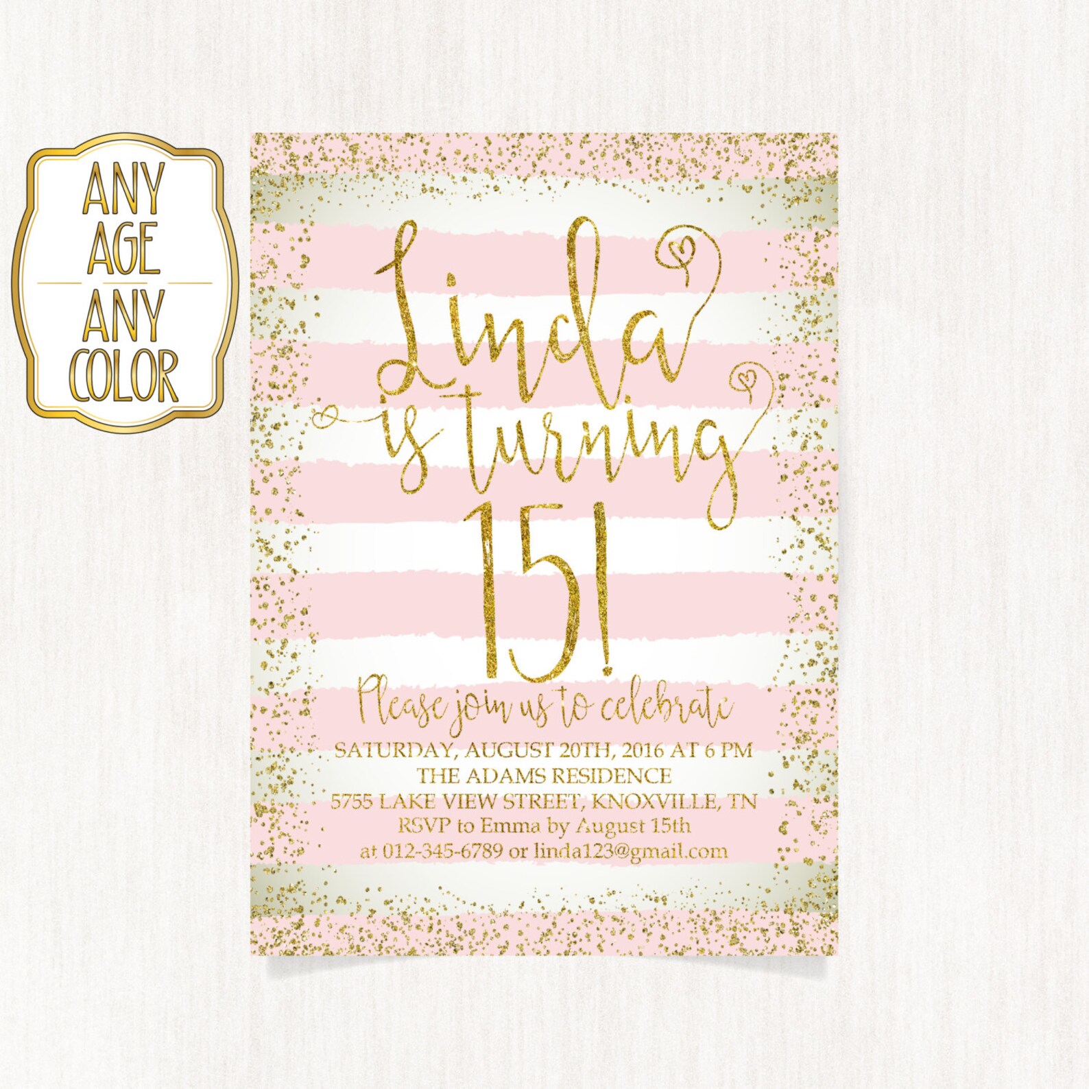 15th birthday invitation Fifteenth birthday celebration Gold | Etsy