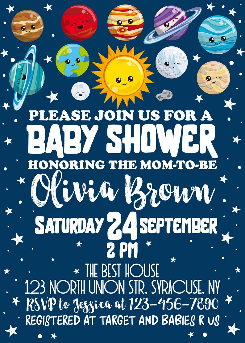 Space Baby Shower Invitation Outer Space Invitation Moon Etsy