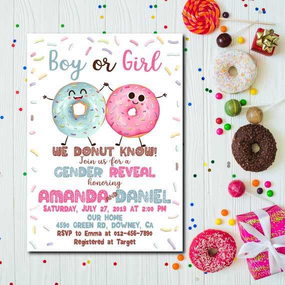 He Or She Gender Reveal Party Invitation Donut Gender Reveal Etsy He Or She Gender Reveal Party Invitation Donut Gender Reveal Etsy