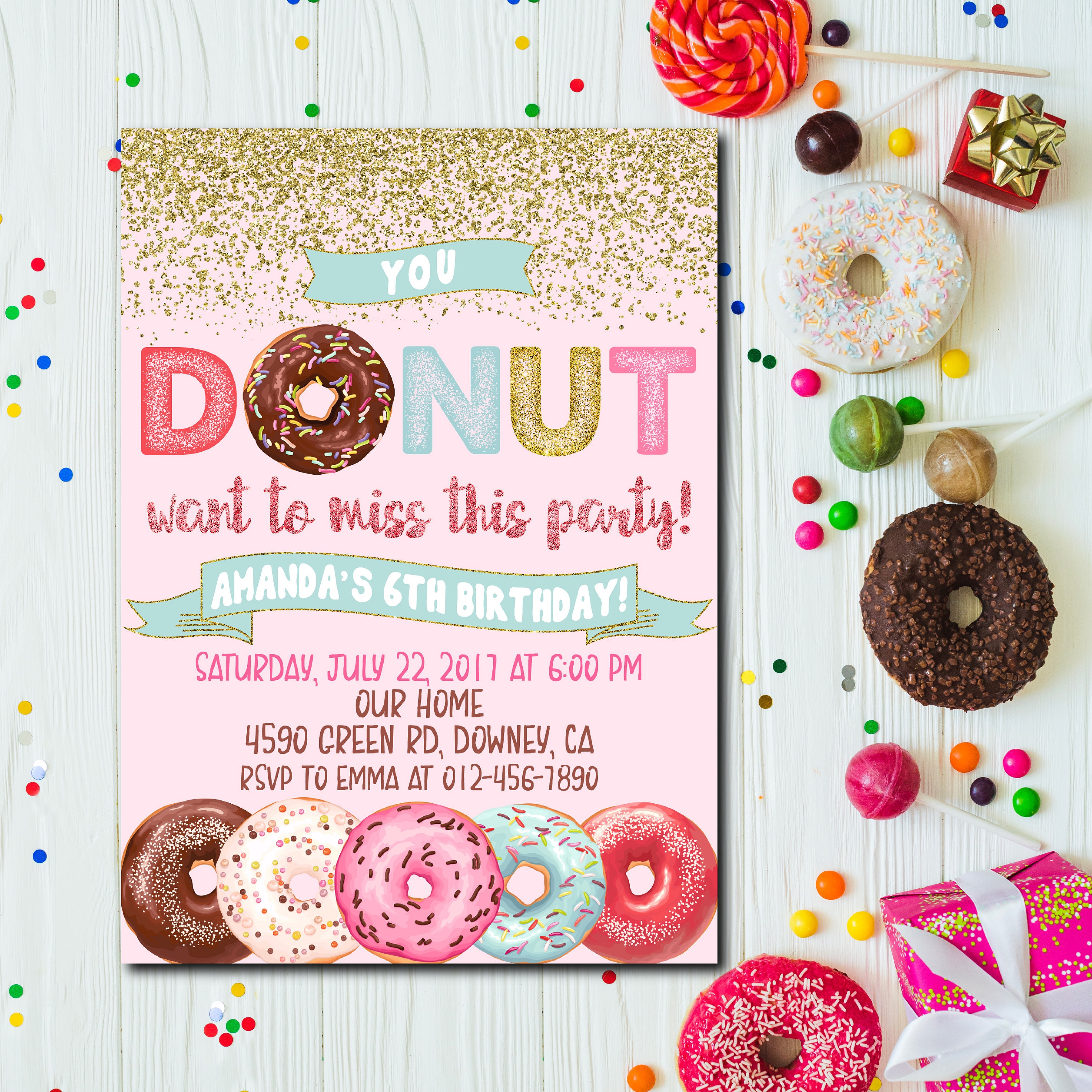 Donut Birthday Invitation Donut Party Birthday Invitation Etsy